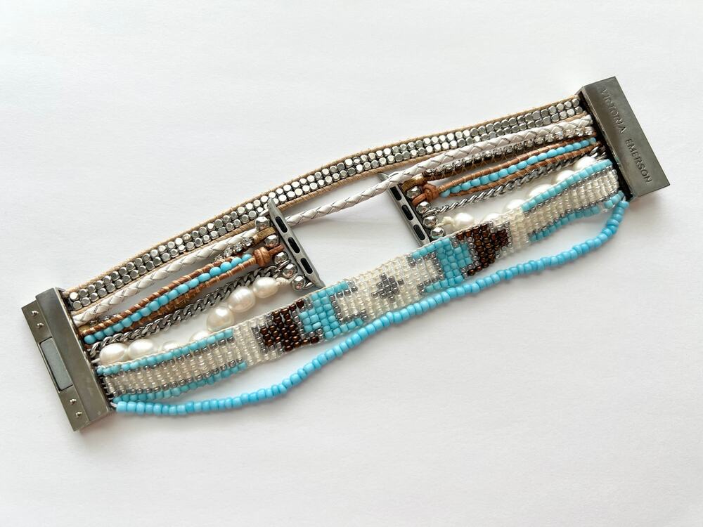 Victoria Emerson Layered Turquoise Pearl Apple Watch Bracelet Southwestern Boho